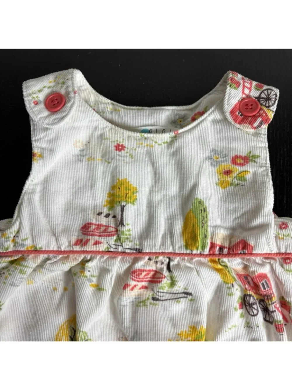 BABY BODEN Girls 6-12M One-Piece Corduroy Overall Romper Graphic Print
